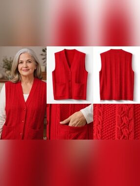 Traditional Mexican Knitted Vest, light and warm for daily use, front pockets